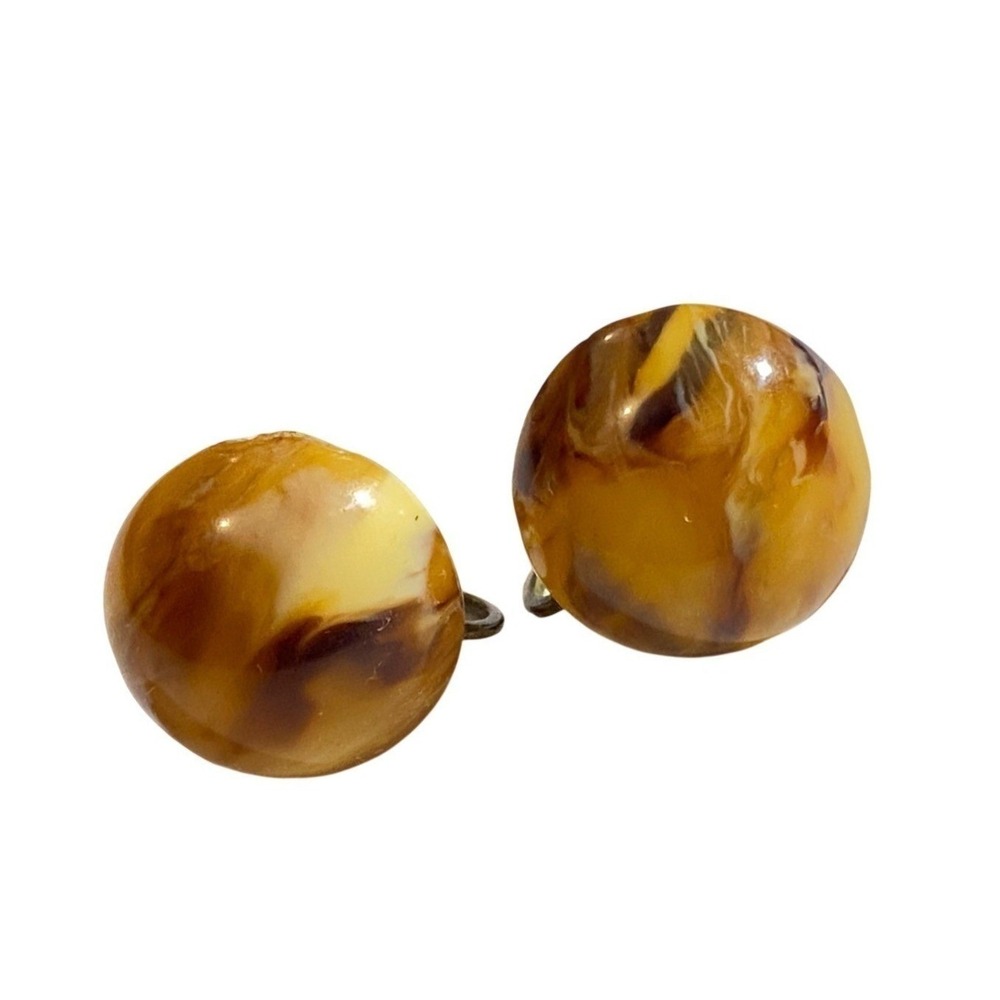 Vintage Amber Plastic Swirl Domed Screwback Earrings